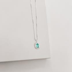 Colar pingente zircônia retangular acqua detalhe torcido 10mm 45cm