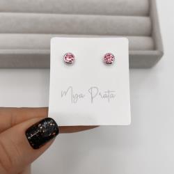 Brinco zircônia redonda embutida rosa 6mm