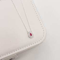 Colar entremeio zircônia gota rosa com cravejado 13mm 40+5cm