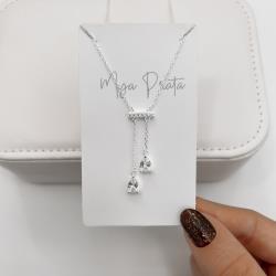 Colar entremeio bastão cravejado com pingentes zircônias gota 7mm 40+5cm