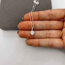Colar pingente zircônia coração com cravejado 7mm 40cm