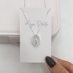 Colar Nsa. Sra. Aparecida oval cravejada 18mm 45cm