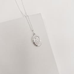 Colar pingente medalha dupla face São Benedito e cruz 16mm corrente cadeadinho 45cm