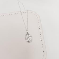 Colar pingente medalha dupla face Nsa. Sra. do Carmo e cruz 16mm corrente cadeadinho 45cm