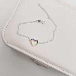 Pulseira entremeio coração vazado cravejado colorido 13mm