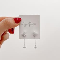 Brinco zircônias 8mm pingente corrente cadeado