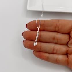 Colar pingente palito cravejado com zircônia coração 11mm 45cm