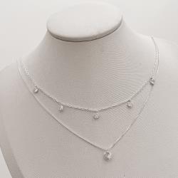 Colar duplo pingentes zircônias 4 e 6mm corrente cartier 45cm e veneziana 50cm