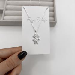 Colar pingente menina toda cravejada 19mm 45cm