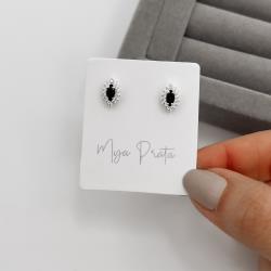 Brinco zircônia navete ônix com cravejado 10mm