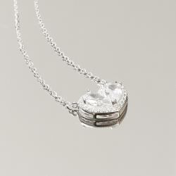 Colar coração cravejado caixa alta 15mm corrente cadeado 40+5cm