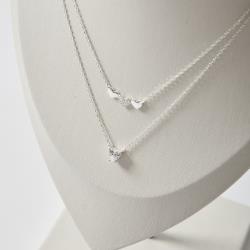 Colar duplo 3 corações liso e cravejado 40cm e zircônia coração 6mm 45+5cm