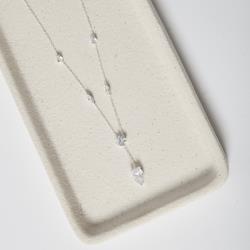 Colar entremeios zircônia redonda e navete com pingente zircônia gota 11mm 40+5cm