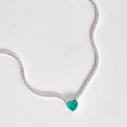 Colar Riviera 2.1 com zircônia coração acqua 9mm 40+5cm