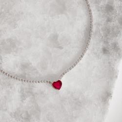 Colar Riviera 1.9 com zircônia coração rubi 7mm 40+5cm