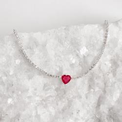 Pulseira Riviera 2.1 com zircônia coração rubi 16+4cm