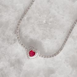 Pulseira Riviera 2.1 zircônia coração rubi com cravejado 16+4cm