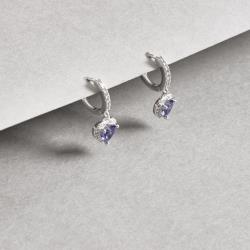 Argola click cravejada 11mm pingente zircônia coração lilás