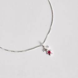 Colar pingente menina com zircônia coração rubi 9mm 40cm