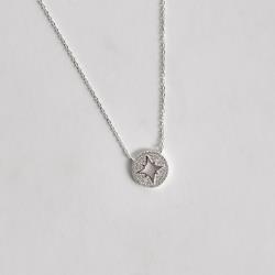 Colar medalha cravejada com estrela vazada 13mm 40+5cm