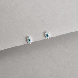 Brinco zircônia navete azul com cravejado 9mm