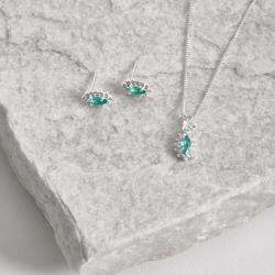 Conjunto brinco e colar zircônia navete acqua com cravejado 9mm 45cm