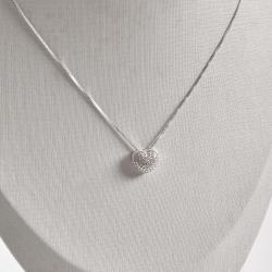 Colar coração cravejado cristal passante 10mm 45cm