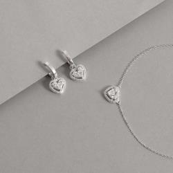 Conjunto argola click 11mm e colar entremeio coração vazado cravejado 11mm 40+5cm