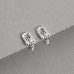 Brinco meia argola cravejada com elo 16mm tarraxa