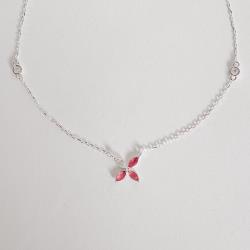 Colar entremeios zircônias e flor cristal e rubi 9mm corrente cadeado 40+5cm