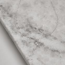 Conjunto brinco e colar zircônia redonda 6mm 40cm