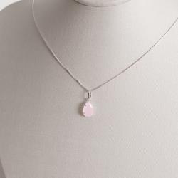 Colar pingente zircônia gota rosa leitoso 12mm 45cm