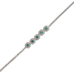 Pulseira Riviera entremeio quadrados cravejados detalhe turmalina 16+4cm