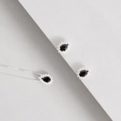 Conjunto brinco e colar zircônia gota ônix com cravejado 10mm 45cm