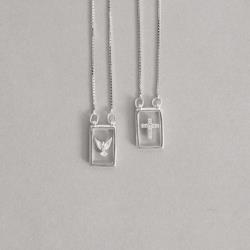 Escapulário placas Espirito Santo e cruz cravejada v15 60cm