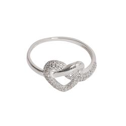 Anel nó coração com cravejado triplo