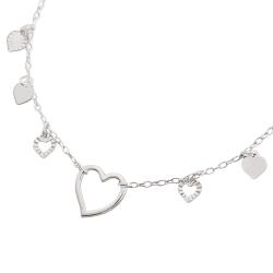 Pulseira entremeio coração vazado pingentes corações liso e vazado com vinco