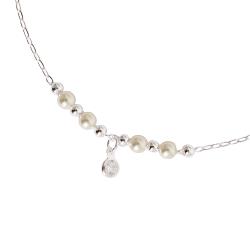 Pulseira entremeio bolas e pérolas com pingente zircônia 5mm 19cm