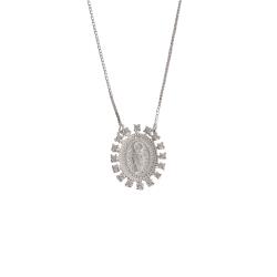 Colar entremeio medalha Nsa. Sra. das Graças com zircônias 19mm v15 45cm