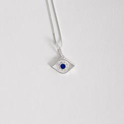 Colar pingente olho com zircônia azul 15mm 45cm