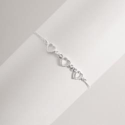 Pulseira entremeios corações vazados desenhados 7mm 18+3cm