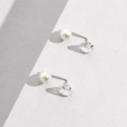 Brinco pérola 5mm e zircônia 6mm