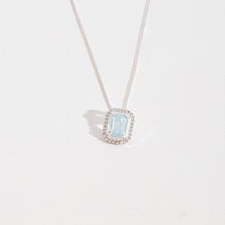 Colar zircônia retangular azul claro com cravejado 13mm 45cm