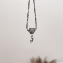 Berloque separador balão coração cravejado 11mm pingente urso envelhecido