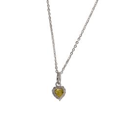 Colar pingente zircônia coração amarela com cravejado 7mm corrente cadeadinho 40cm