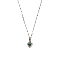 Colar pingente zircônia coração esmeralda com cravejado 6mm corrente cadeadinho 40cm