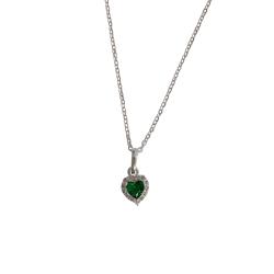 Colar pingente zircônia coração esmeralda com cravejado 7mm corrente cadeadinho 40cm