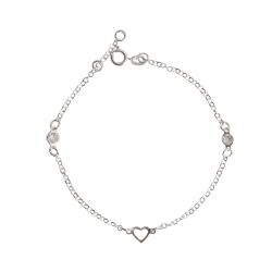 Pulseira entremeios zircônias 4mm e coração vazado 19cm
