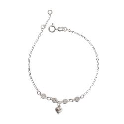 Pulseira entremeio zircônias 4mm pingente coração vazado 19cm