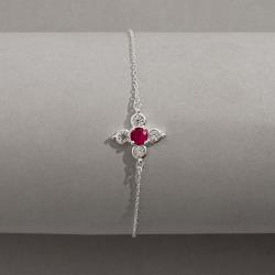 Pulseira entremeio flor com zircônias cristal e cereja 14mm